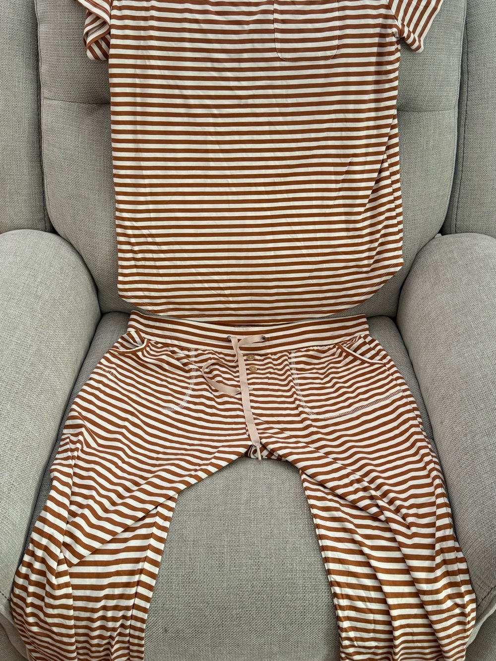 Striped Brown & White Women's Pajama Set - Soft Lounge Two-Piece